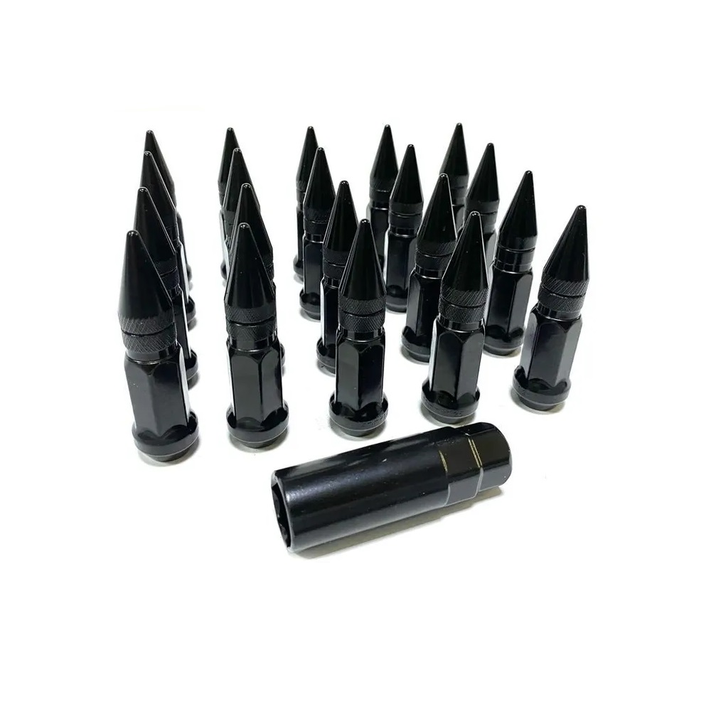 Комплект гаек M12x1.25 Конус h-80мм пики, Черный хром, Ключ 19, Арт. KK911944SD/BC