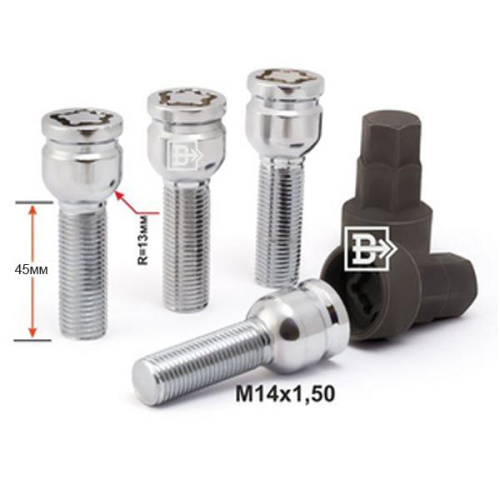 Секретные болты M14x1.5 Сфера L-45мм Хром, Ключ 17-19, Арт. 684177F2