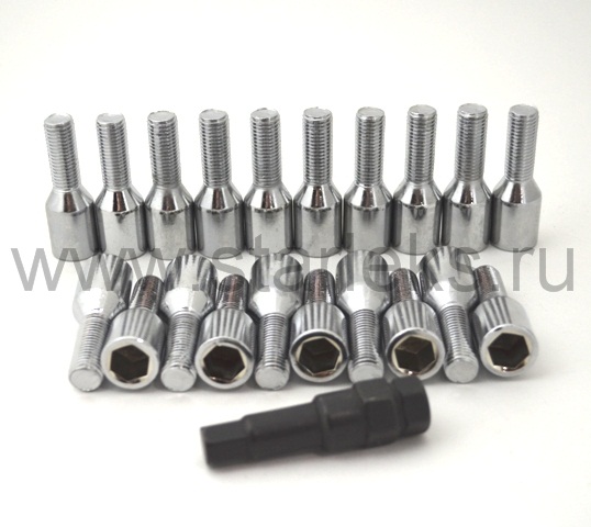 Комплект болтов M14x1.25 Конус L-28мм Хром, Ключ 17, Арт. KK277110/ZN