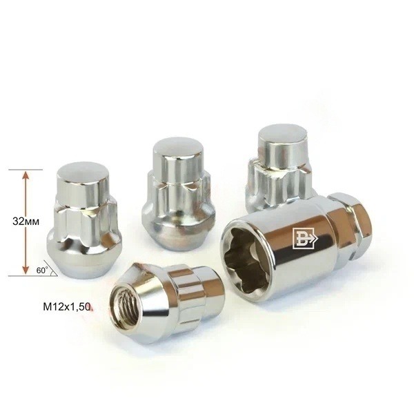 Гайки секретные M12x1.5 Конус h-32мм закрытая, Хром, Ключ 17-19, Арт. 416445H1
