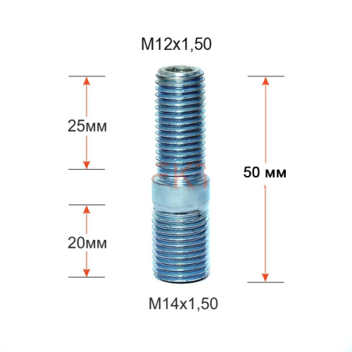 Шпилька рез. PRDA50 M12X1,50X50мм Цинк вход М14х1,50 выход М12х1,50