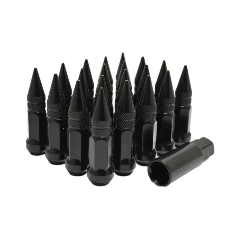 Комплект гаек M12x1.5 Конус h-80мм пики, Черный хром, Ключ 19, Арт. KK911945SD/BC