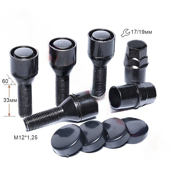 Секретные болты M12x1.25 Конус L-33мм Черный хром, Ключ 17-19, Арт. 372130X2BC