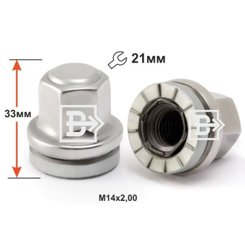Гайка колеса M14x2.0 Прессшайба h-34мм закрытая, Нержавеющий колпачек, Ключ 21, Ford Transit Арт. FT0573 iZ