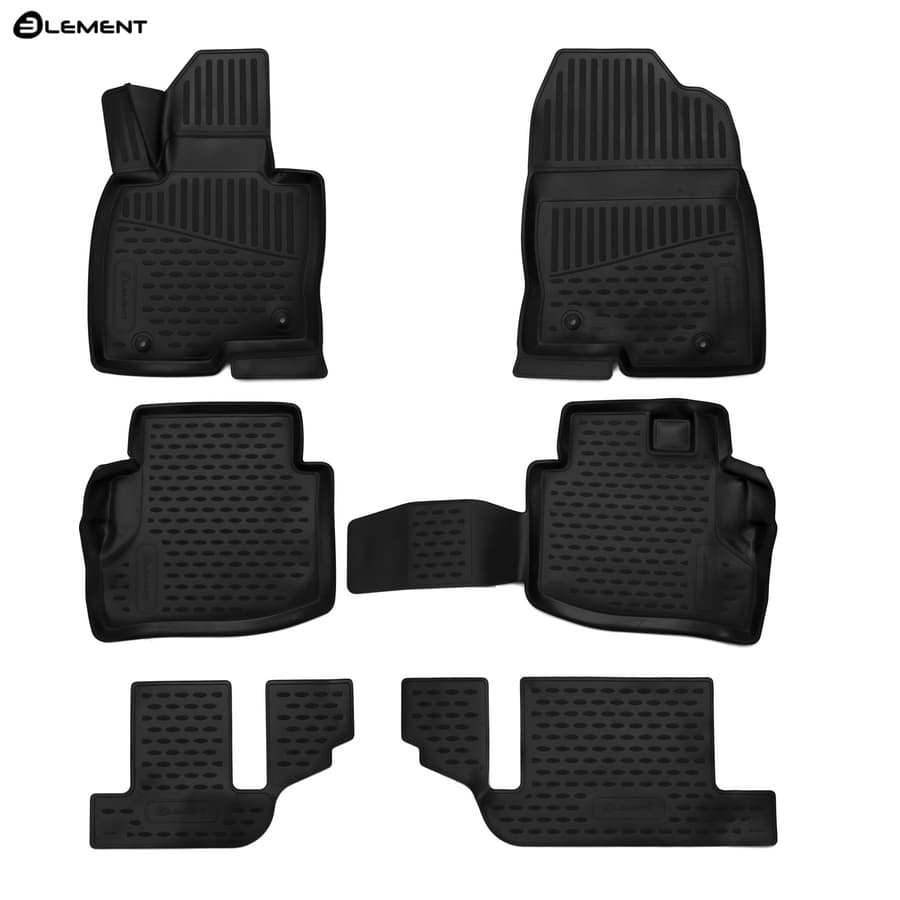 Коврики в салон Mazda CX-9 (TC) 2015-2021, полиуретан 3D Element, Черный, комплект на все три ряда Арт. ELEMENT3D3331210k