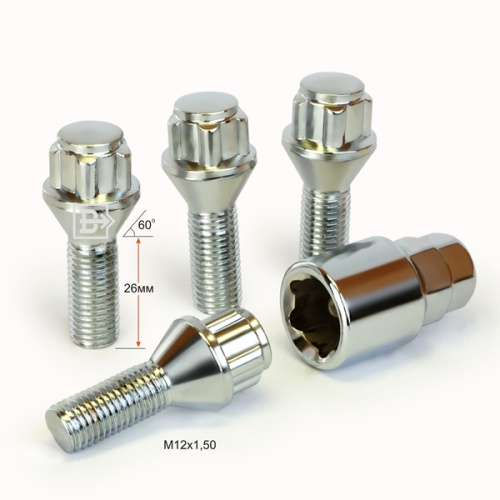 Секретные болты M12x1.5 Конус L-26мм Хром, Ключ 17-19, Арт. 375103H1