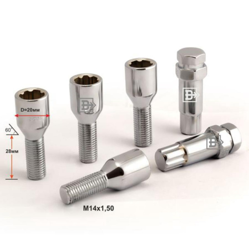 Секретные болты M14x1.5 Конус L-28мм Хром, Ключ 17-19, Арт. 294110F2