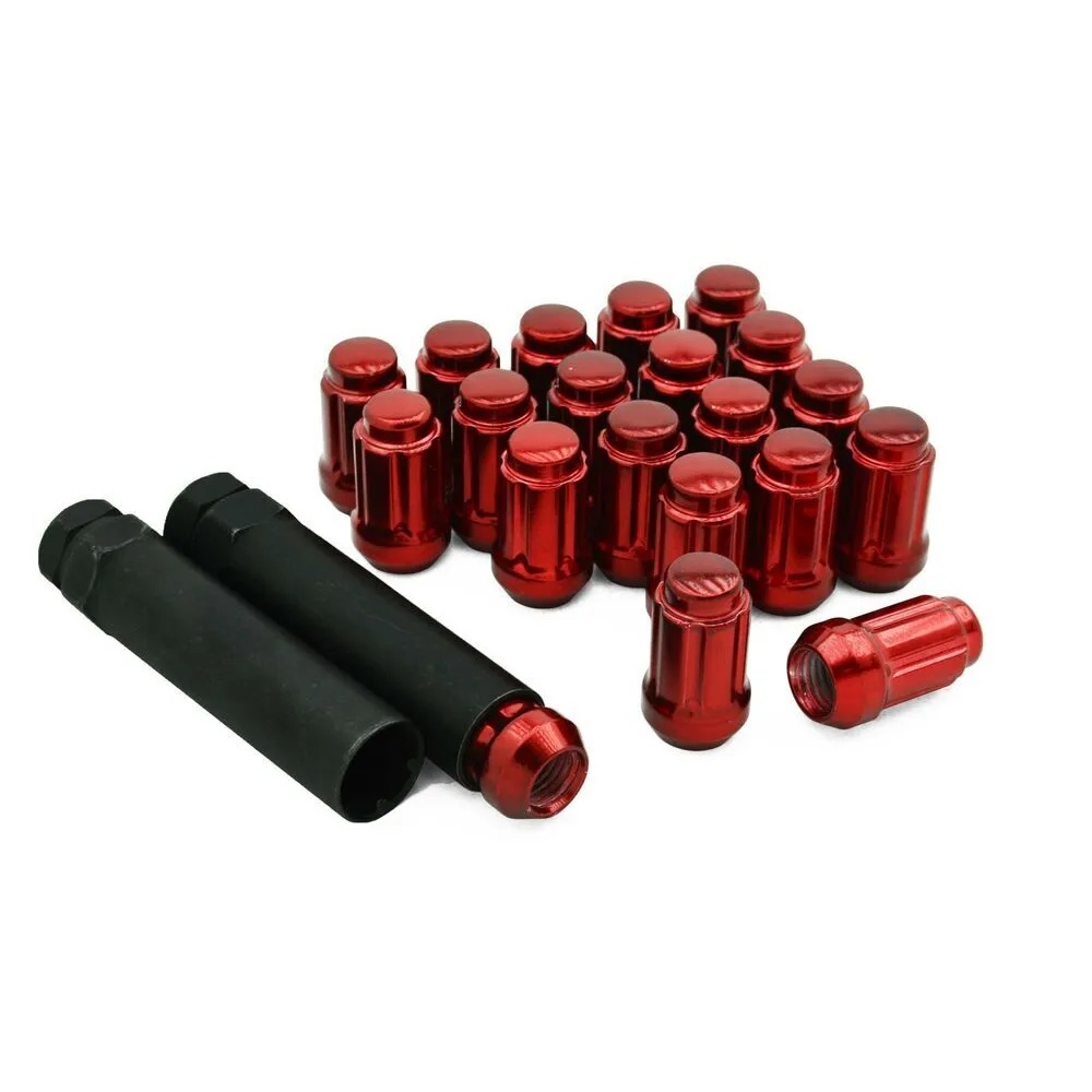 Комплект гаек M12x1.25 Конус h-35мм закрытая, Красный хром, Ключ внешний 6-шлицевой, Арт. KK911144SD/Red