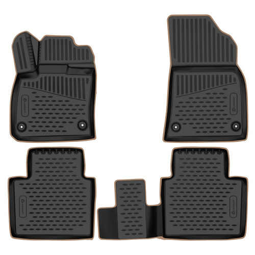 Коврики в салон Geely Monjaro  2022-2024, полиуретан 3D Element, Черный, бежевый кант Арт. KANTELEM3DA67450210KBG