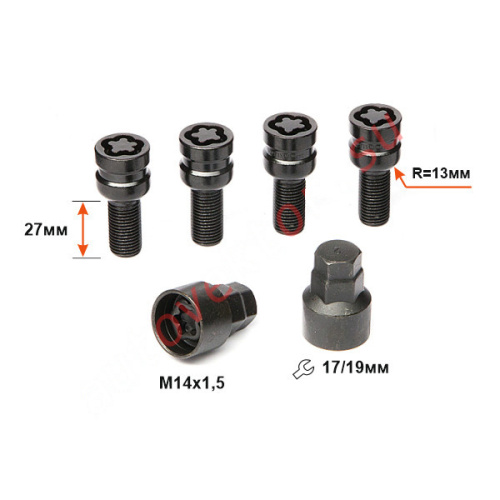 Секретные болты M14x1.5 Конус L-27мм Черный хром, Ключ 17-19, Арт. 684105F2BC
