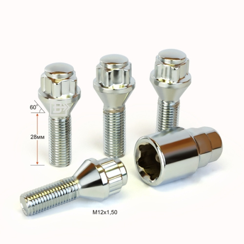 Секретные болты M12x1.5 Конус L-28мм Хром, Ключ 17-19, Арт. 375110H1
