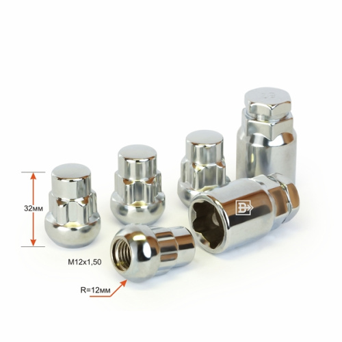 Гайки секретные M12x1.5 Сфера h-32мм закрытая, Хром, Спец Ключ, Арт. 418445H151