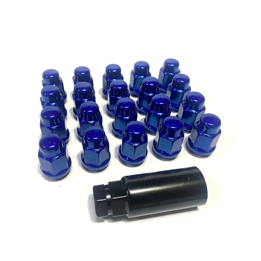 Комплект гаек M12x1.25 Конус h-35мм закрытая, Синий, Ключ 19, Арт. KK801444HT/BL