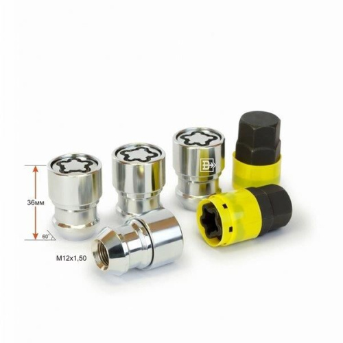 Гайки секретные M12x1.5 Конус h-36мм закрытая, Хром, Ключ 19-21, Арт. 726445X2