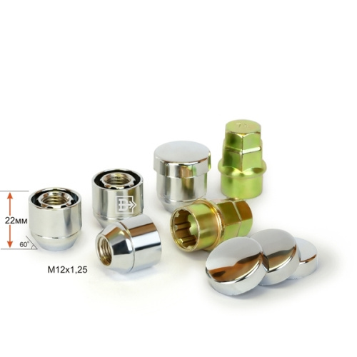Гайки секретные M12x1.25 Конус h-22мм открытая, Хром, Ключ 19-21, Арт. 406144Х2