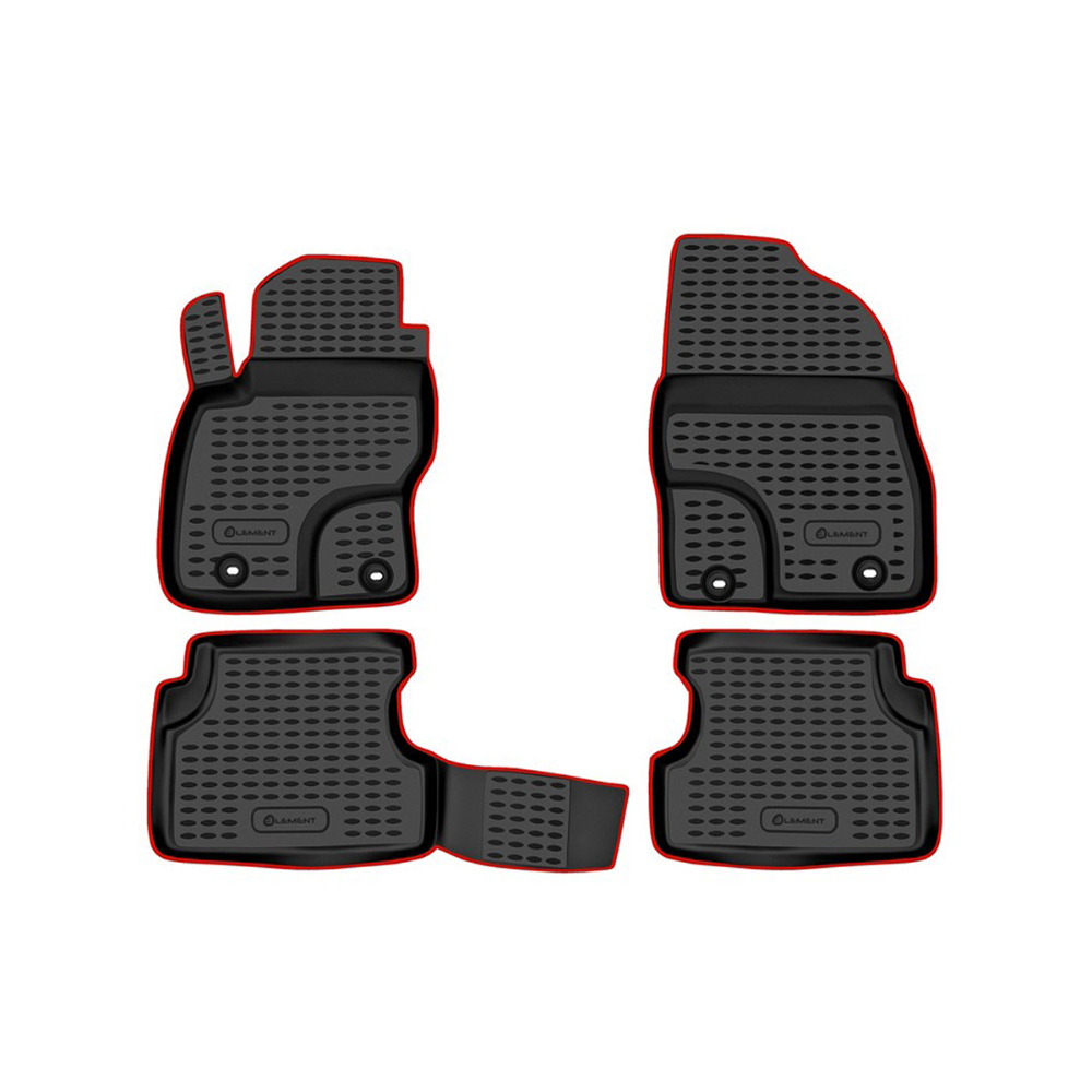 Коврики в салон Ford Focus  2004-2008 Хэтчбэк 3 дв., полиуретан Element красный кант, Черный, Арт. KANTNLC1603210RD