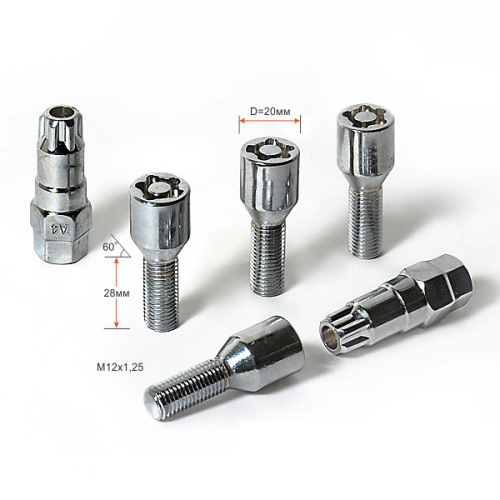 Секретные болты M12x1.25 Конус L-28мм Хром, Ключ 17-19, Арт. 252110F2