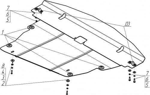 Защита картера двигателя, КПП Honda Accord VII 2002-2006 Универсал V-2,0, 2,4, 3,0 D V-2,2 FWD, 4WD - для а/м 2003-2007; V-2,4, 3,0, 3,5 FWD - для куп
