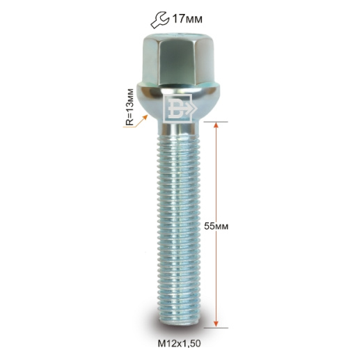 Болт колёсный M12x1.5 Сфера L-55мм Цинк, Ключ 17, Арт. 085216Z