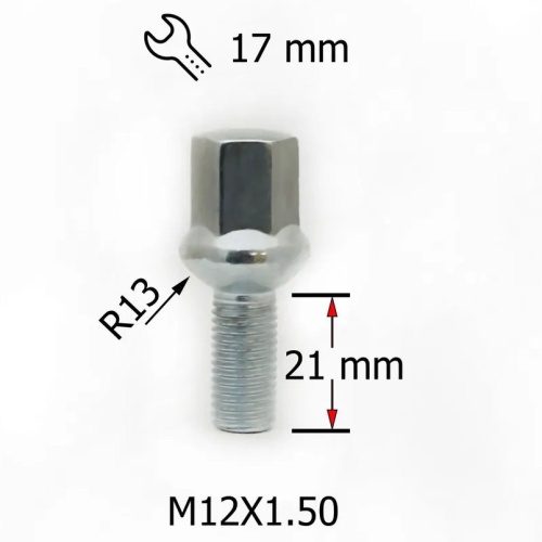Болт колёсный M12x1.5 Сфера L-21мм Цинк, Ключ 17, Арт. 7085083LZ