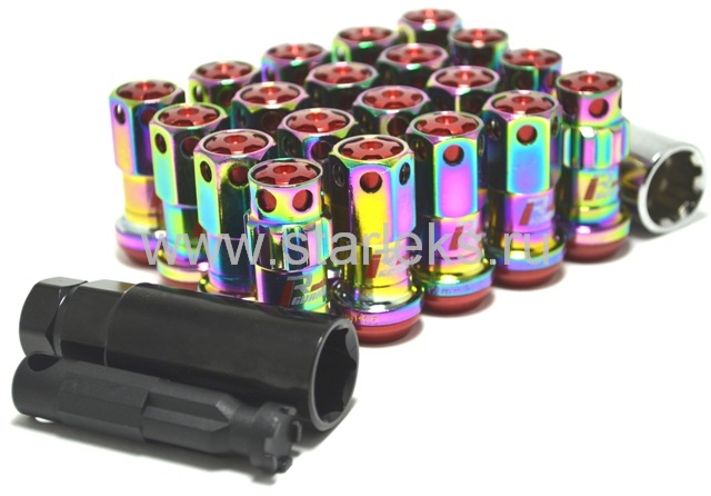 Комплект гаек M12x1.5 Конус h-46мм , Радужный хром, Ключ 19, кованые Арт. kk911945RCN(16/4/3)RB