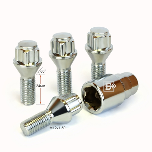 Секретные болты M12x1.5 Конус L-24мм Хром, Ключ 17-19, Арт. 375093H1