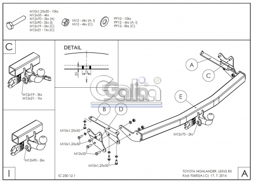 Фаркоп Toyota Highlander (U40) 2010-2013 FL GALIA Арт. T068C