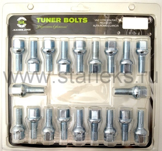 Комплект болтов M14x1.25 Сфера L-28мм Хром, Ключ 17, Арт. KK087110/CR