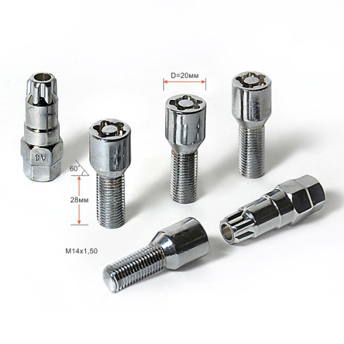 Секретные болты M14x1.5 Конус L-28мм Хром, Ключ 17-19, Арт. 254110F2