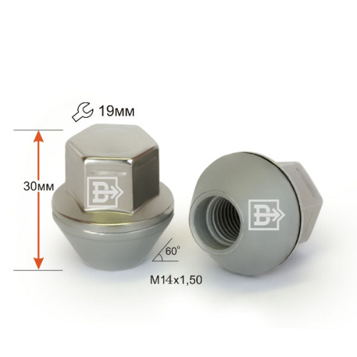 Гайка колеса M14x1.5 Конус h-30мм закрытая, Цинк, Ключ 19, Арт. 342148IZ