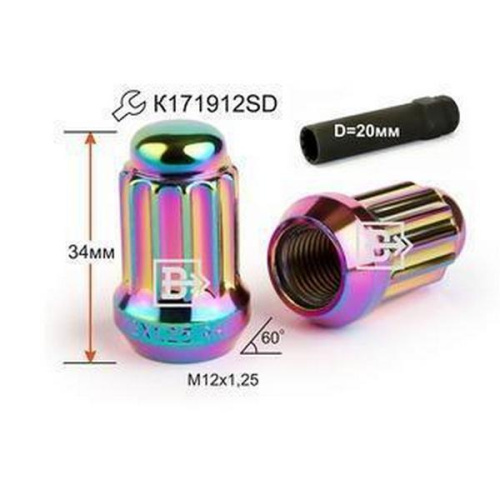 Гайка колеса M12x1.25 Конус h-33мм закрытая, Радужный титан, Спец Ключ, Арт. 911144TI