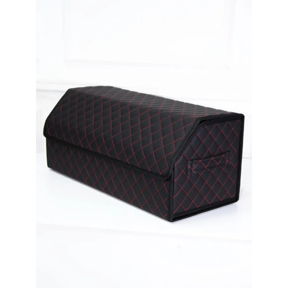 Органайзер в багажник из экокожа, черны+черный.красная строчка х2 с липучкой, (50x30x30см) арт. 01980