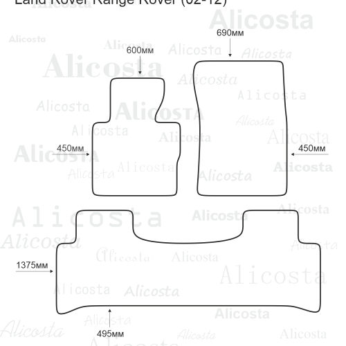 Коврики в салон Range Rover (L322) 2005-2009 FL1, , Черный, Арт. EVALRRR0212Bk