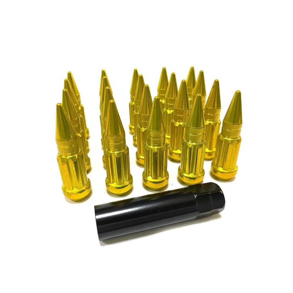 Комплект гаек M14x1.5 Конус h-80мм пики, Золотой, Ключ внешний 7-шлицевой, Арт. K911948SD/GD