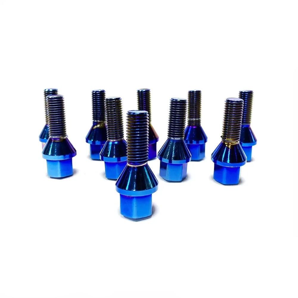 Болт колёсный M12x1.5 Конус L-28мм Синий хром, Ключ 17, Арт. 175110/Blue