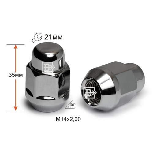 Гайка колеса M14x2.0 Конус h-35мм закрытая, Хром, Ключ 21, Арт. 901473CR