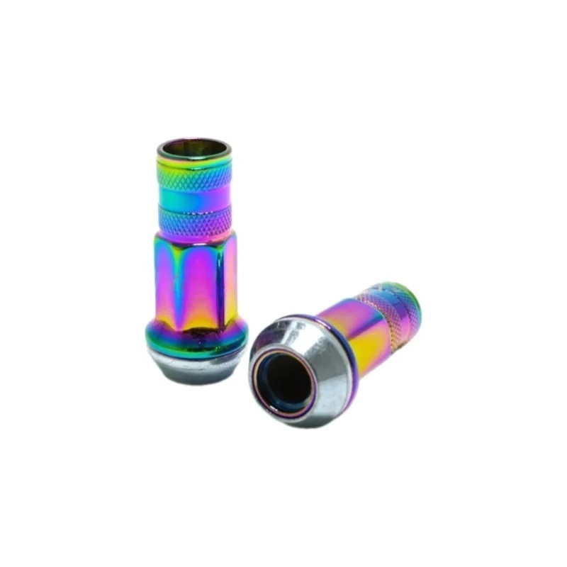 Гайка колеса M12x1.25 Конус h-53мм открытая, Радужный хром, Ключ 17, Арт. RR305344NSF(GREEN)