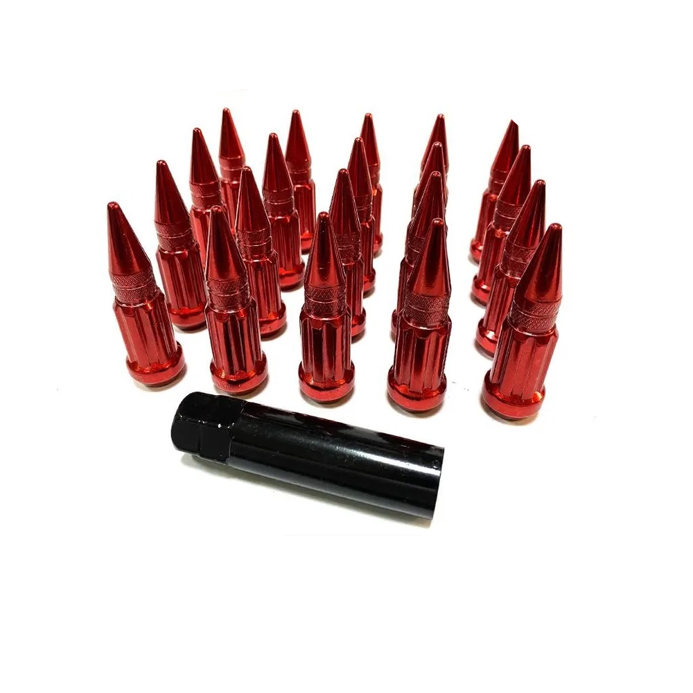Комплект гаек M14x1.5 Конус h-80мм пики, Красный, Ключ внешний 7-шлицевой, Арт. K911948SD/RD