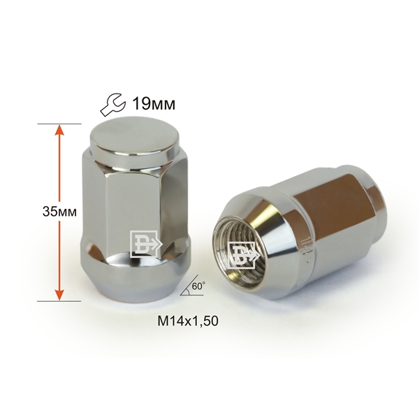 Гайка колеса M14x1.5 Конус h-34мм закрытая, Цинк, Ключ 19, Арт. D8 Z