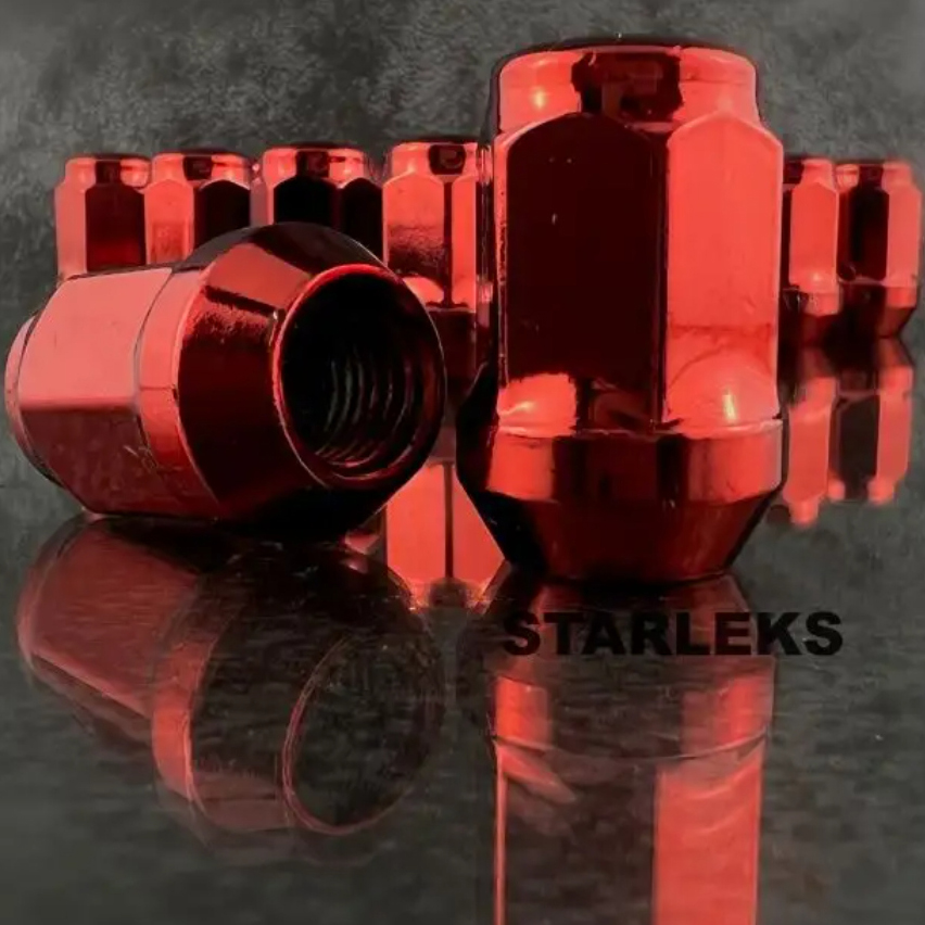 Комплект гаек M12x1.25 Конус h-35мм закрытая, Красный, Ключ 19, Арт. KK801444HT/RED