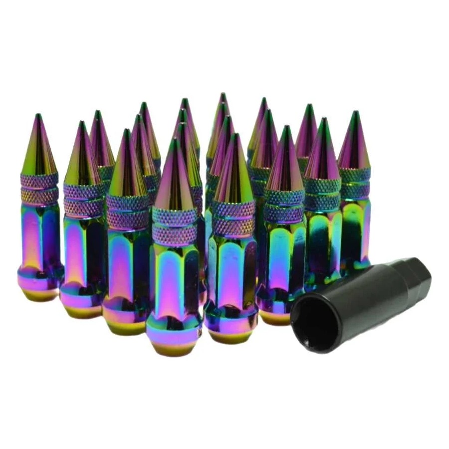 Комплект гаек M12x1.25 Конус h-80мм пики, Радужный хром, Ключ 19, Арт. KK911944SD/PH