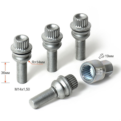 Секретные болты M14x1.5 Сфера вращающаяся  L-36мм Хром, Ключ 17-19, Арт. T1984142F1