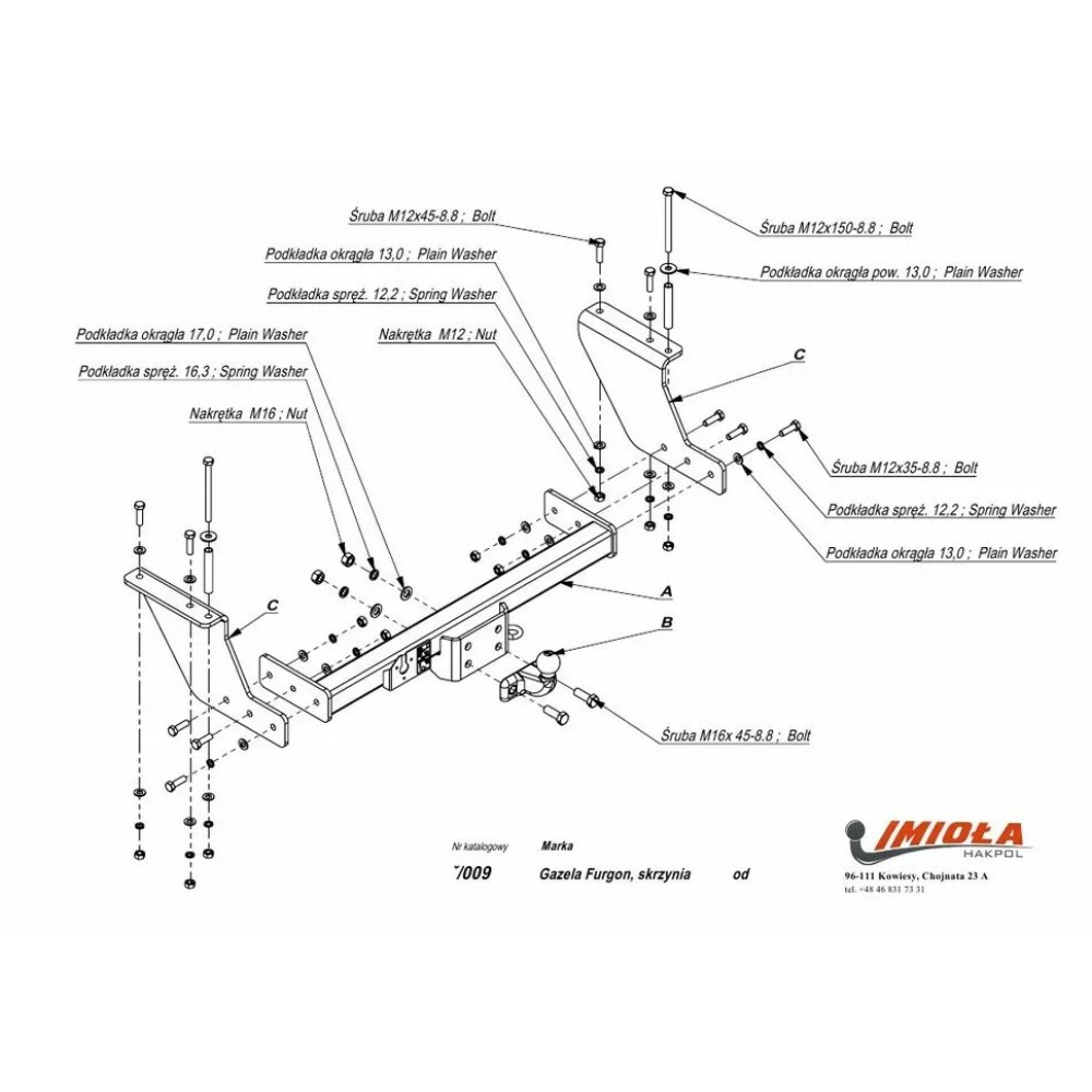 Фаркоп ГАЗель 1995-2002 Фургон для а/м шасси, длина 2900 IMIOLA Арт. L109