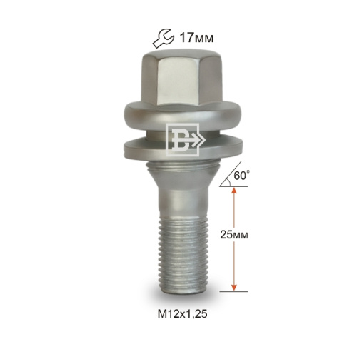 Болт колёсный M12x1.5 Прессшайба L-29мм Цинк, Ключ 17, Арт. P75156Z