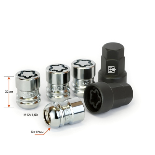Гайки секретные M12x1.5 Сфера h-32мм закрытая, Хром, Ключ 19, Арт. 728345F2