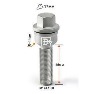 Болт колёсный M14x1.5 Сфера L-45мм Дакромет, Ключ 17, Арт. T184177