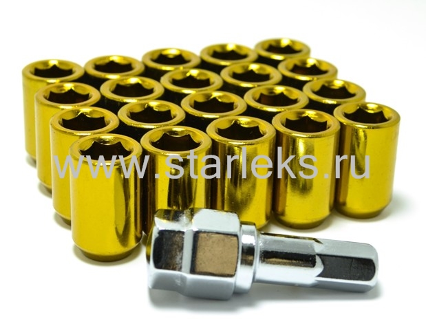 Комплект гаек M12x1.5 Конус h-32мм открытая, Золотой хром, Ключ внутренний шестигранник, Арт. KK200045XL/GD