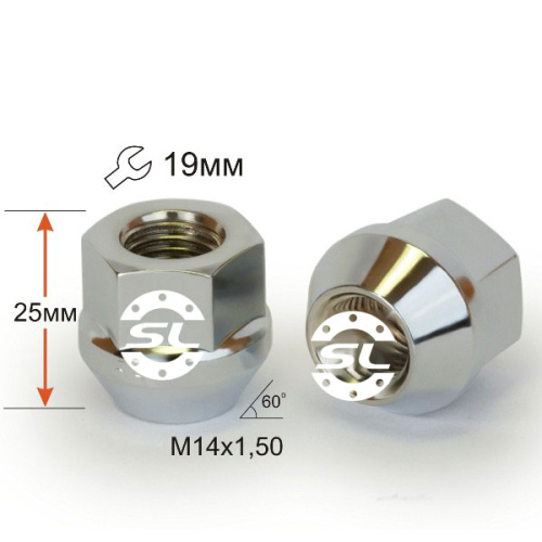Гайка колеса M14x1.5 Конус h-25мм открытая, Цинк, Ключ 19, Арт. 400148Cr