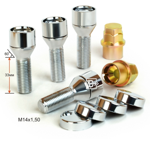 Секретные болты M14x1.5 Конус L-33мм Хром, Ключ 17-19, Арт. 374130X2