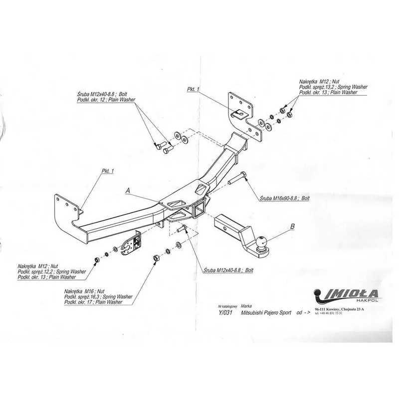 Фаркоп Mitsubishi Pajero Sport II 2008-2013 IMIOLA Арт. Y031